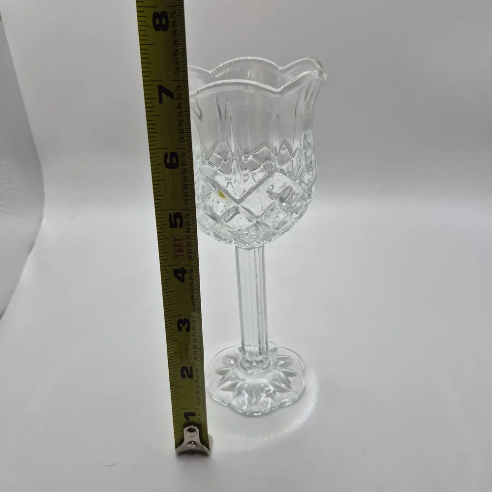 Home Interiors Glass Votive Candle‎ Holders Set 2 Clear Diamond Cut Tulip USA